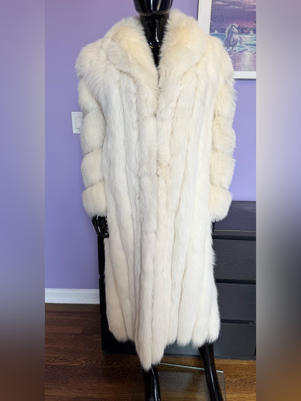 Luxurious ivory white fox  Fur Full-Length Coat